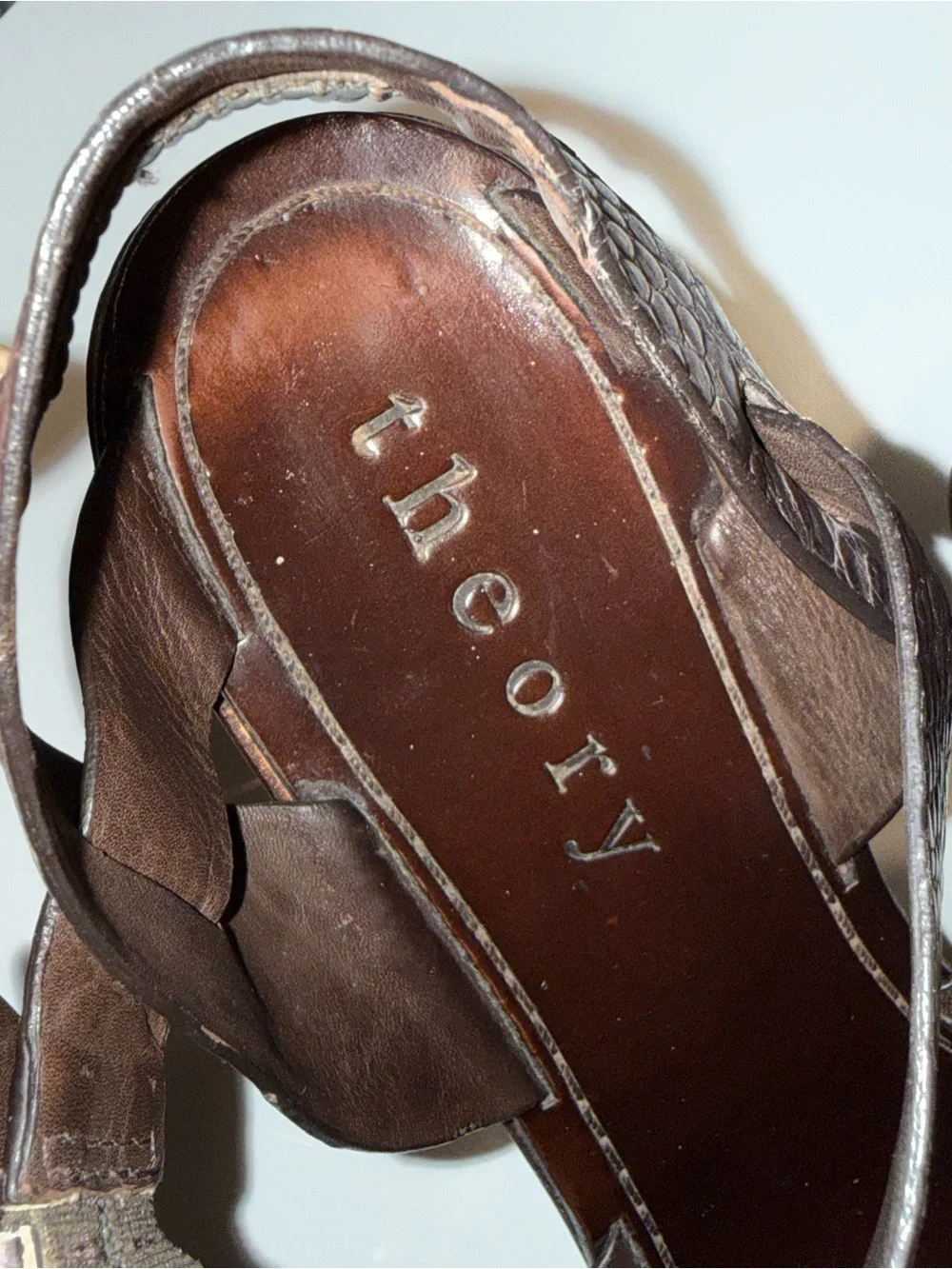 Theory Brown Croc-Embossed Leather Wedge Sandals